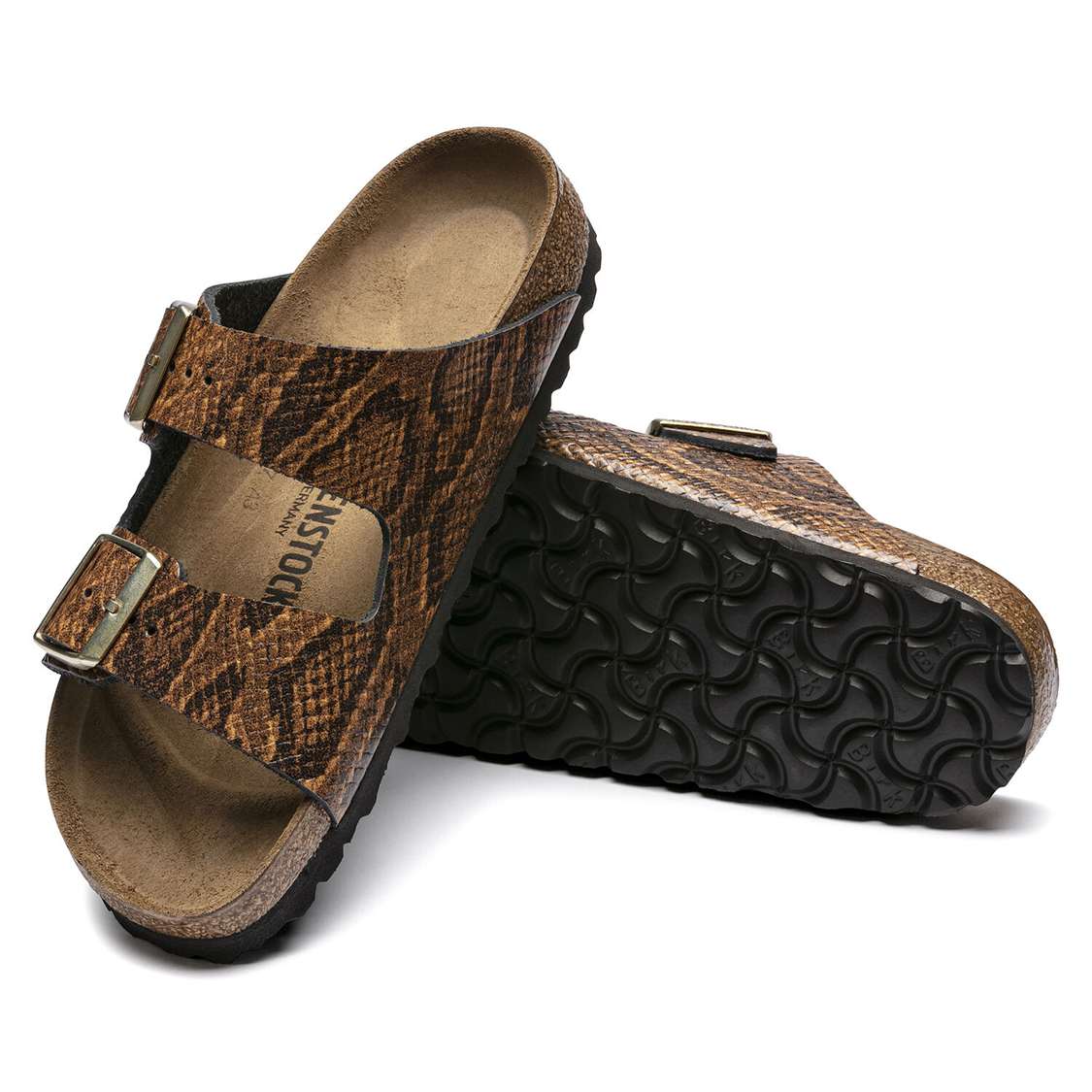 Birkenstock Arizona Embossed Leather Two Strap Sandals Snake Brown | YMTtflKZqvv