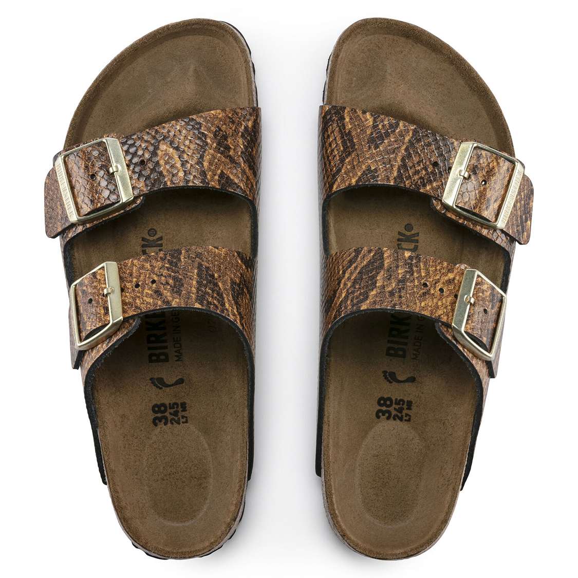 Birkenstock Arizona Embossed Leather Two Strap Sandals Snake Brown | YMTtflKZqvv