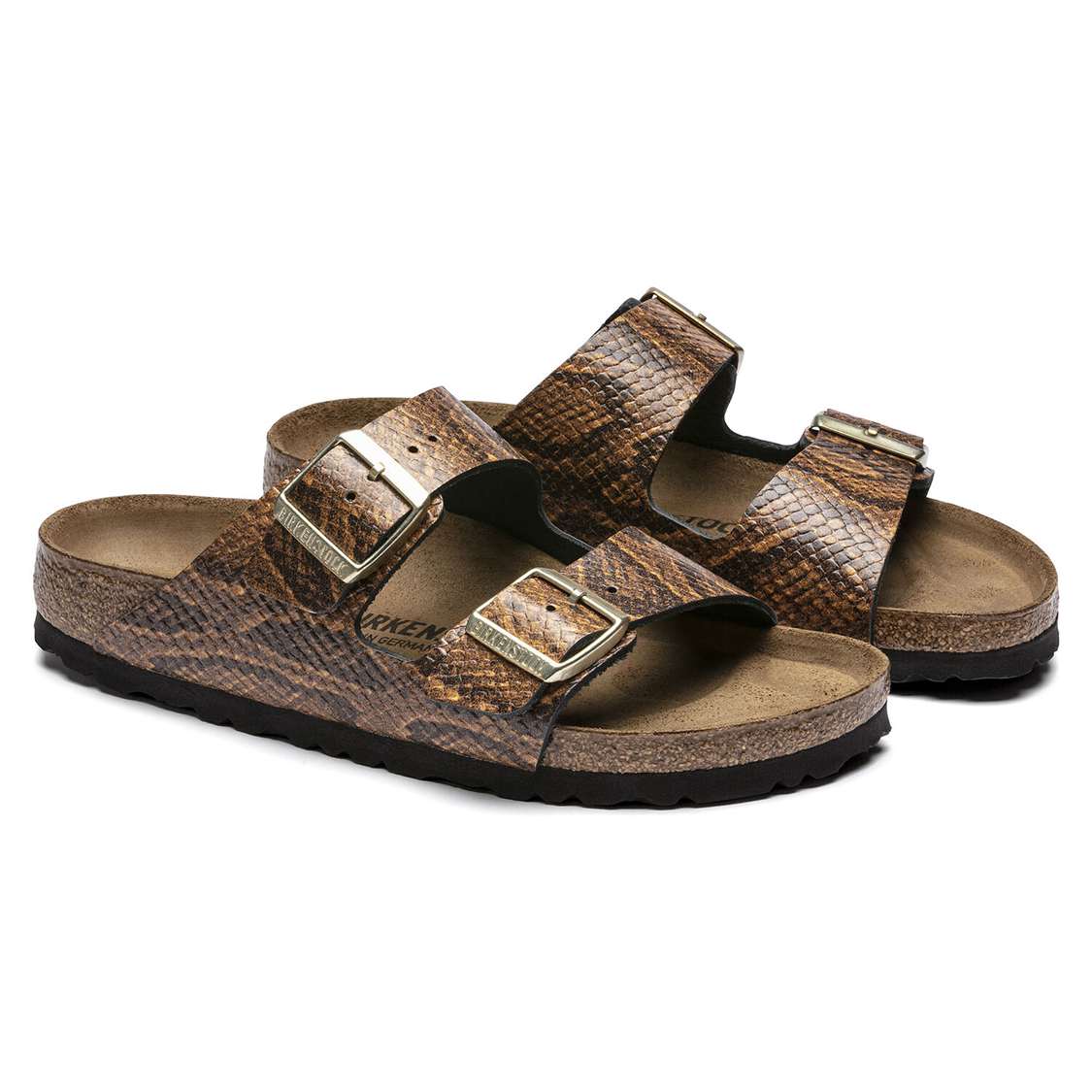 Birkenstock Arizona Embossed Leather Two Strap Sandals Snake Brown | YMTtflKZqvv