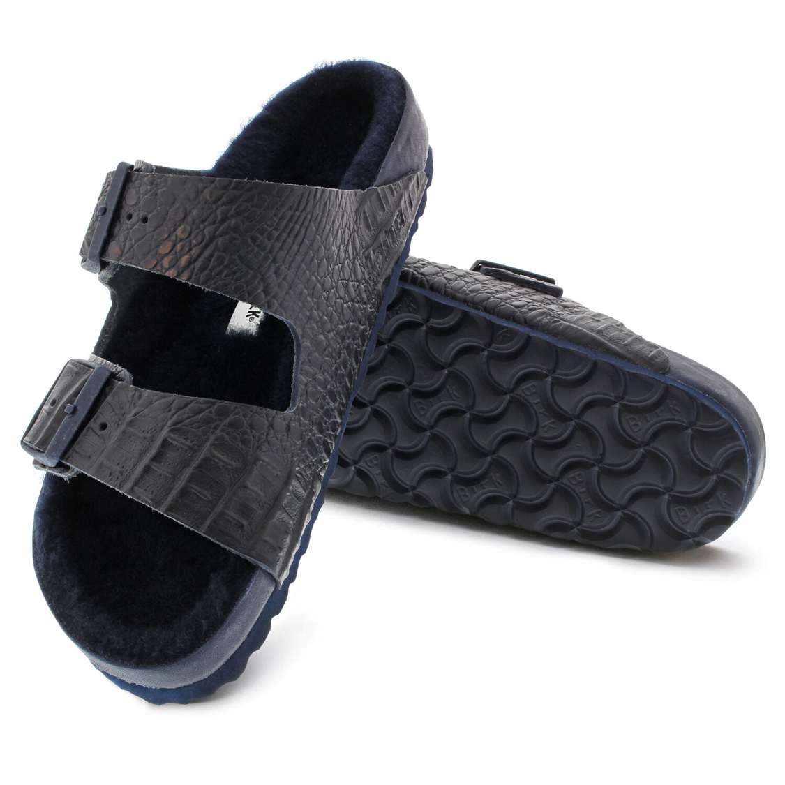 Birkenstock Arizona Leather Two Strap Sandals Navy | T9M811R4Rc6