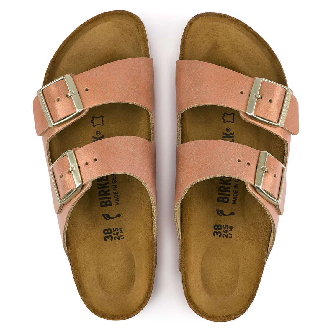 Birkenstock Arizona Leather Two Strap Sandals Wash Copper | UBB35c4GV3I