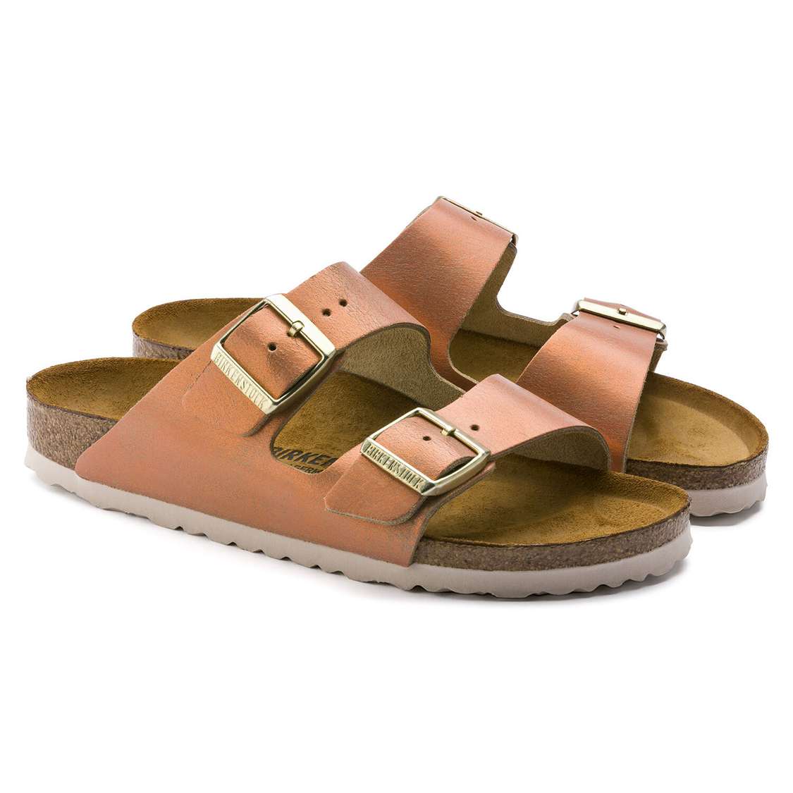 Birkenstock Arizona Leather Two Strap Sandals Wash Copper | UBB35c4GV3I