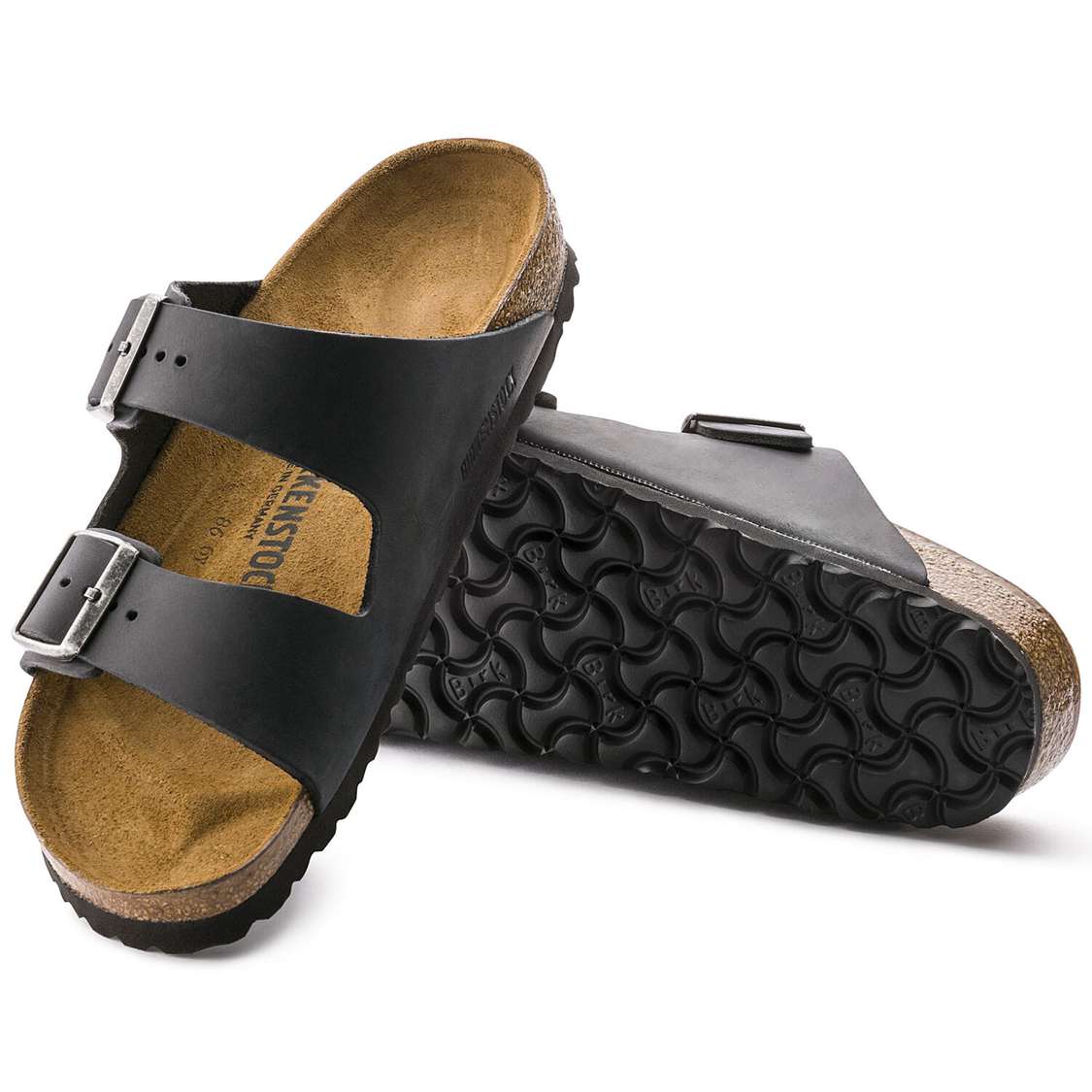 Birkenstock Arizona Oiled Leather Two Strap Sandals Black | 25LwEXqaTaI