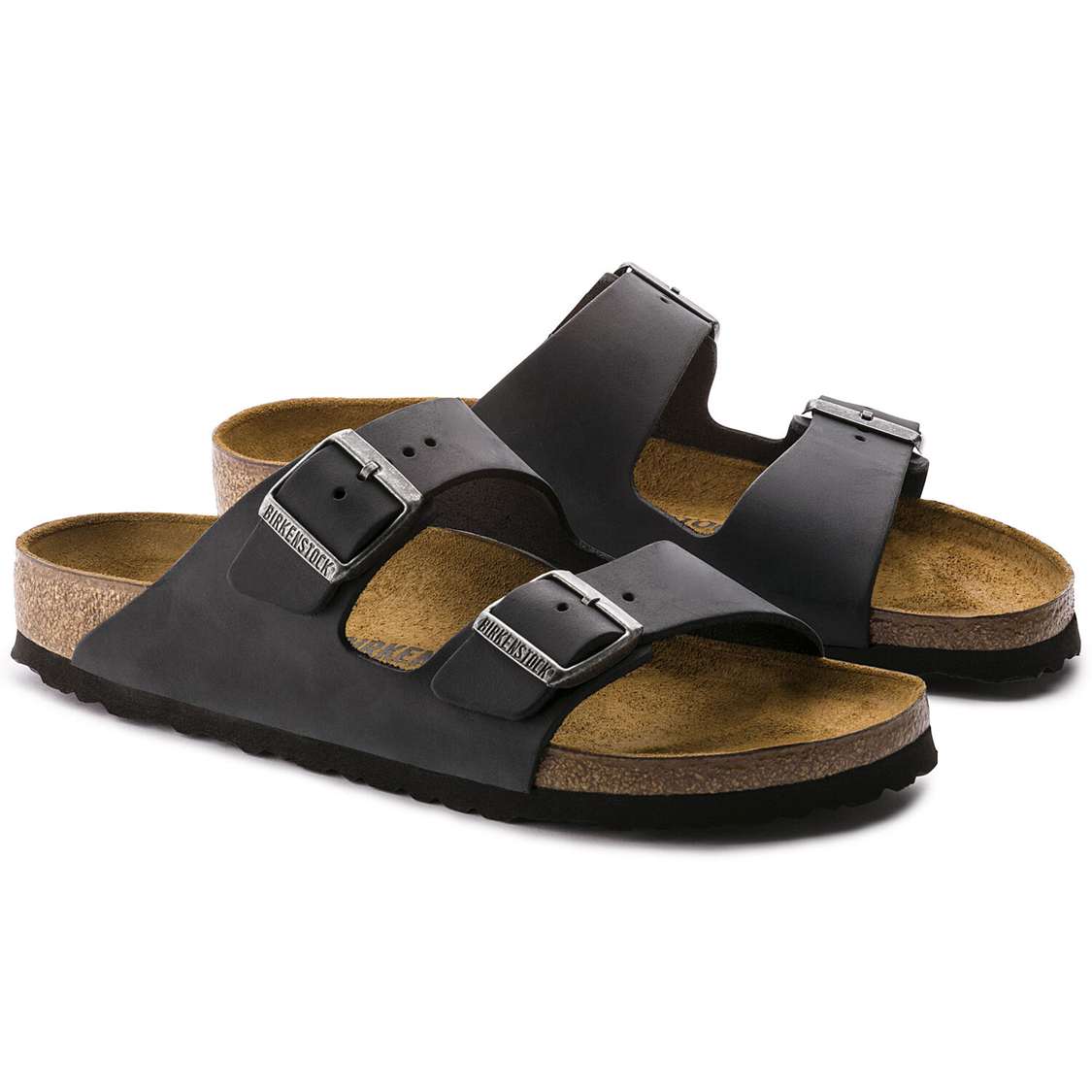 Birkenstock Arizona Oiled Leather Two Strap Sandals Black | 25LwEXqaTaI