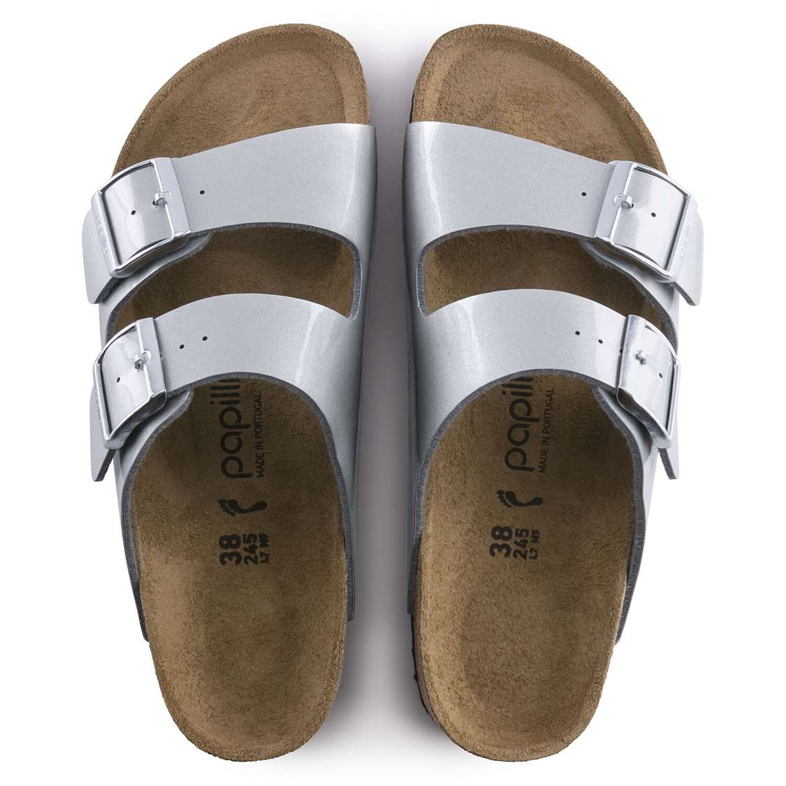 Birkenstock Arizona Platform Birko-Flor Two Strap Sandals Silver | MD8Hi2iBkFU