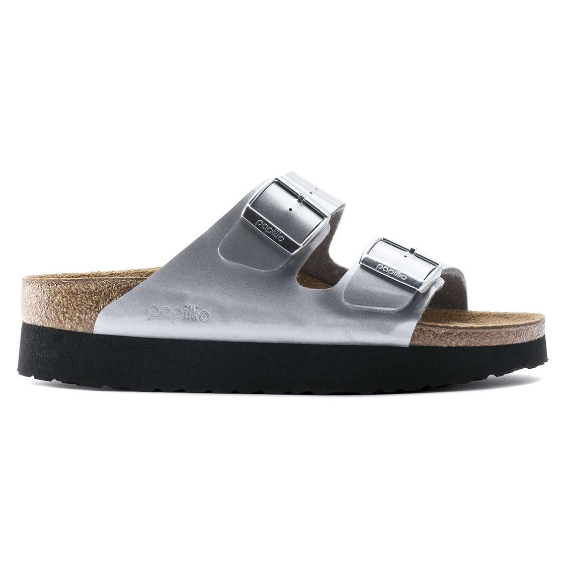 Birkenstock Arizona Platform Birko-Flor Two Strap Sandals Silver | MD8Hi2iBkFU