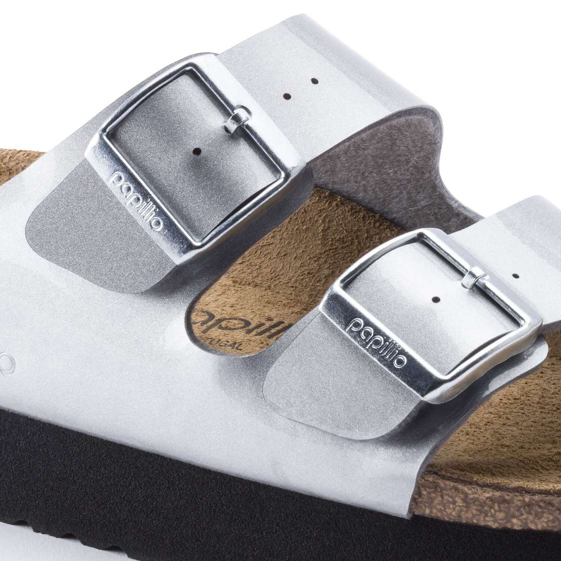 Birkenstock Arizona Platform Birko-Flor Two Strap Sandals Silver | MD8Hi2iBkFU