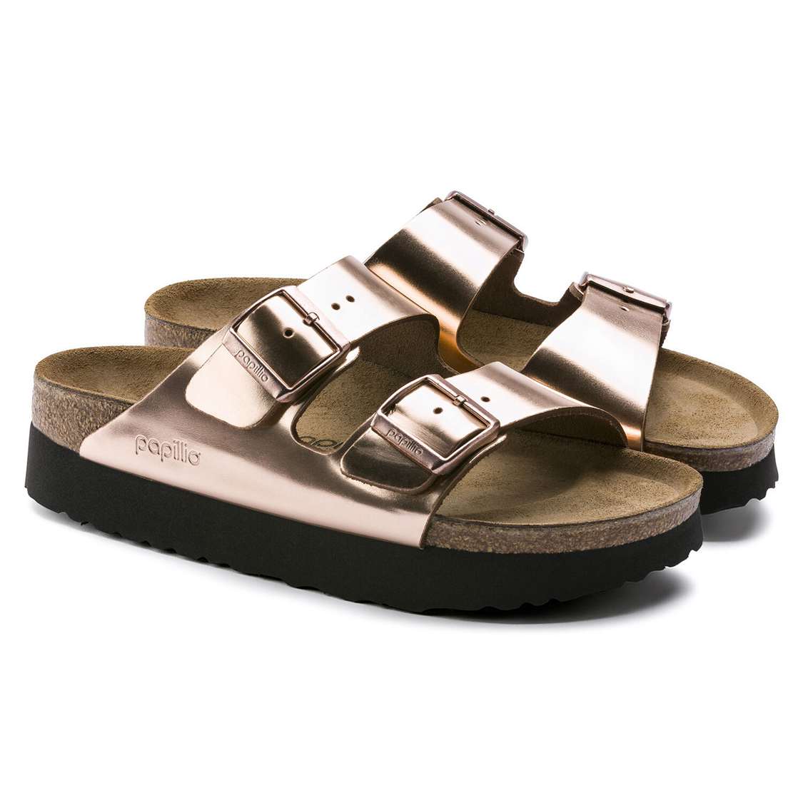 Birkenstock Arizona Platform Leather Platforms Sandals Copper | D96UUQ2YeSz