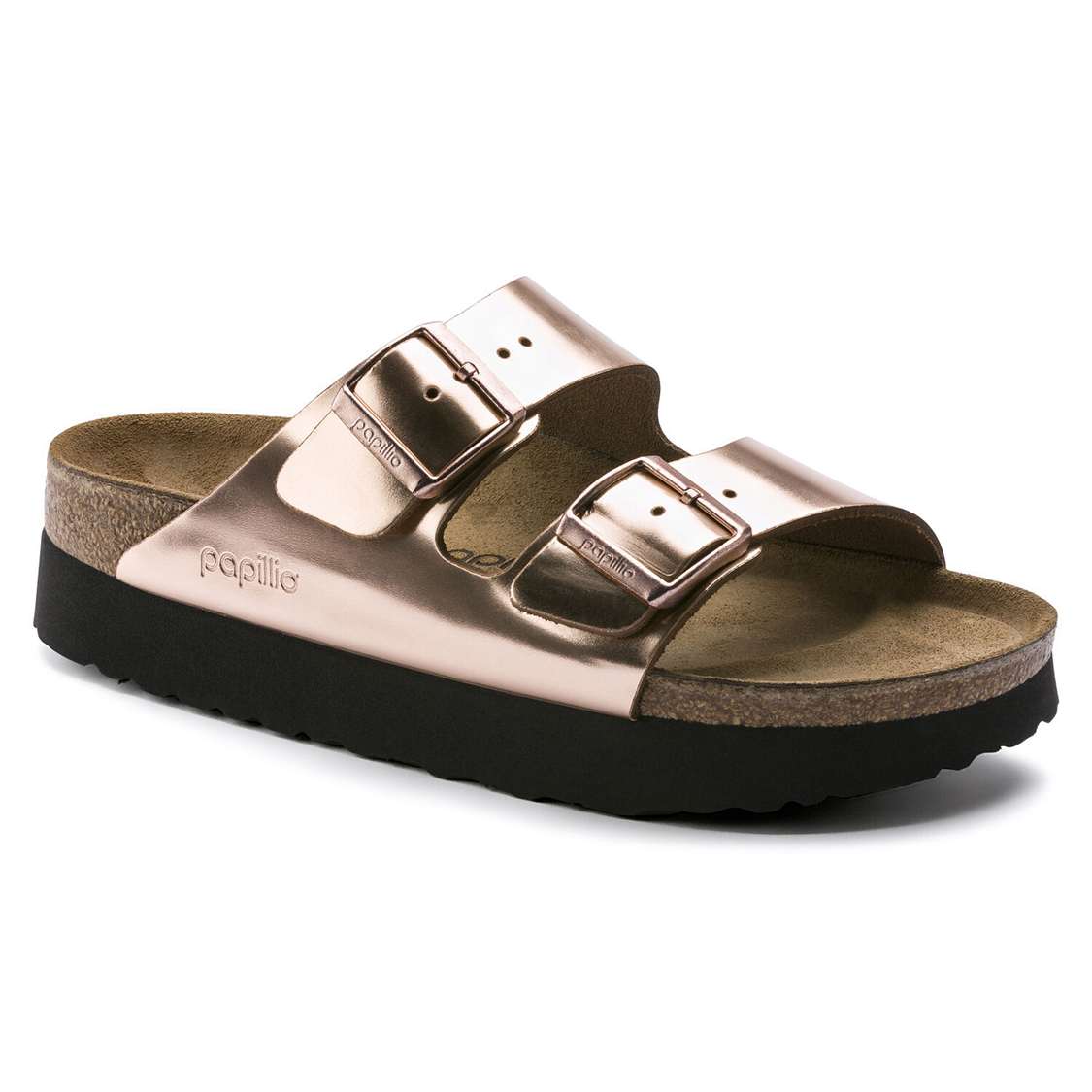 Birkenstock Arizona Platform Leather Platforms Sandals Copper | D96UUQ2YeSz