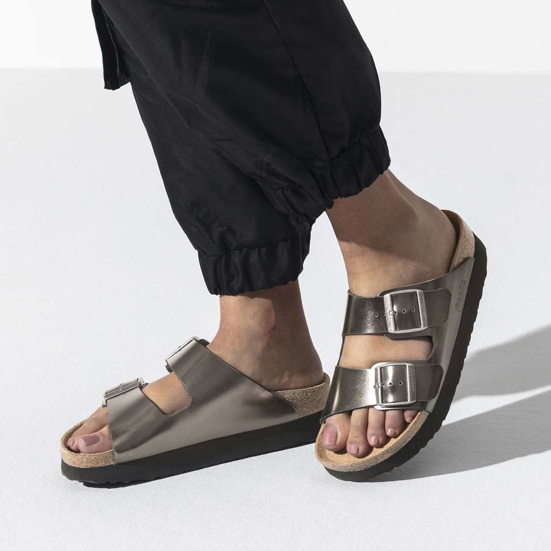 Birkenstock Arizona Platform Leather Platforms Sandals Dark Grey | rLeVgHfT6a1