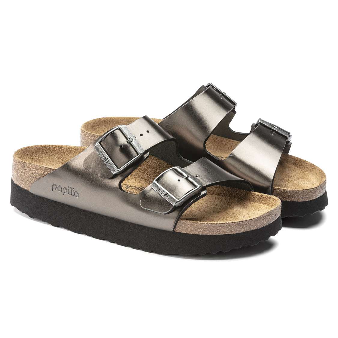 Birkenstock Arizona Platform Leather Platforms Sandals Dark Grey | rLeVgHfT6a1