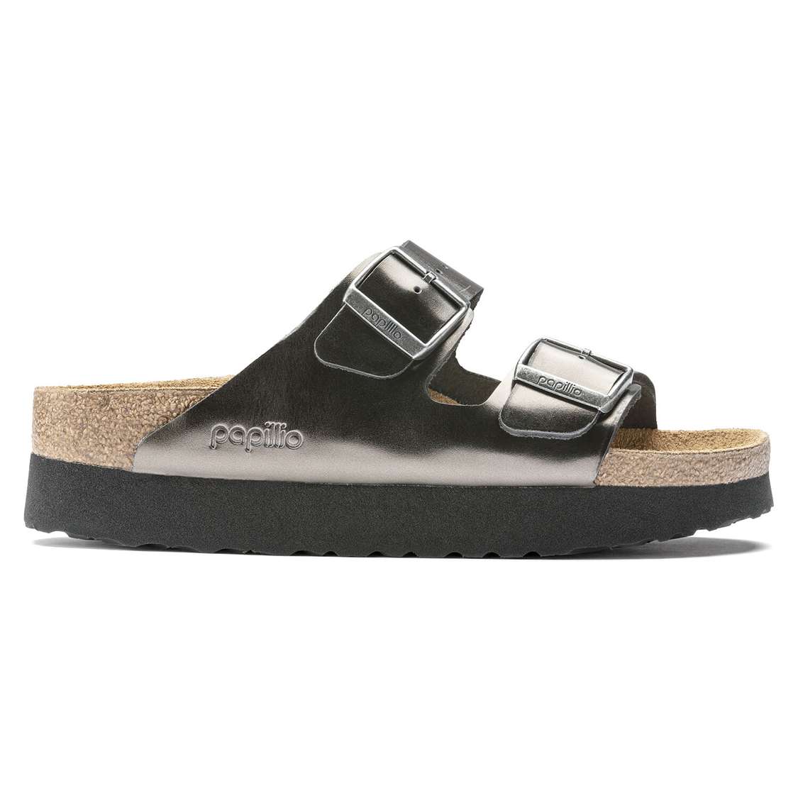 Birkenstock Arizona Platform Leather Platforms Sandals Dark Grey | rLeVgHfT6a1