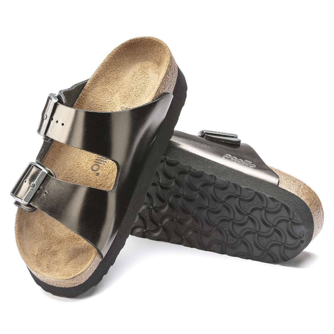 Birkenstock Arizona Platform Leather Two Strap Sandals Dark Grey | yfxGYzgH9en