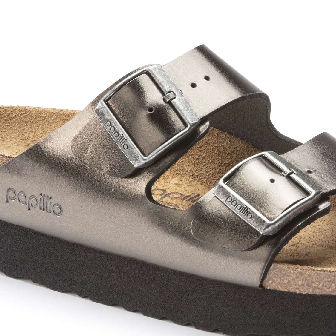 Birkenstock Arizona Platform Leather Two Strap Sandals Dark Grey | yfxGYzgH9en