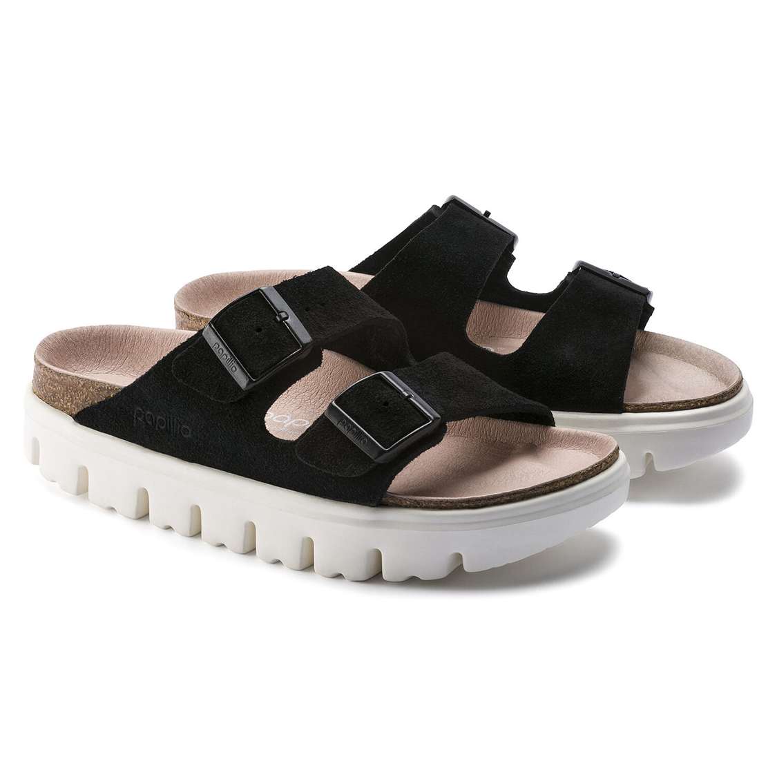 Birkenstock Arizona Platform Suede Leather Platforms Sandals Black | Nz5AEjiB8u1