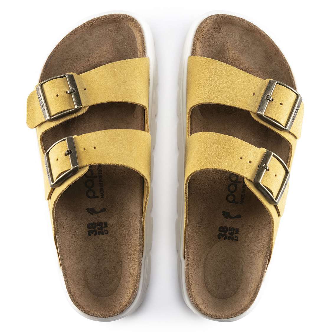 Birkenstock Arizona Platform Suede Leather Platforms Sandals Yellow | PUuw6Dp5135