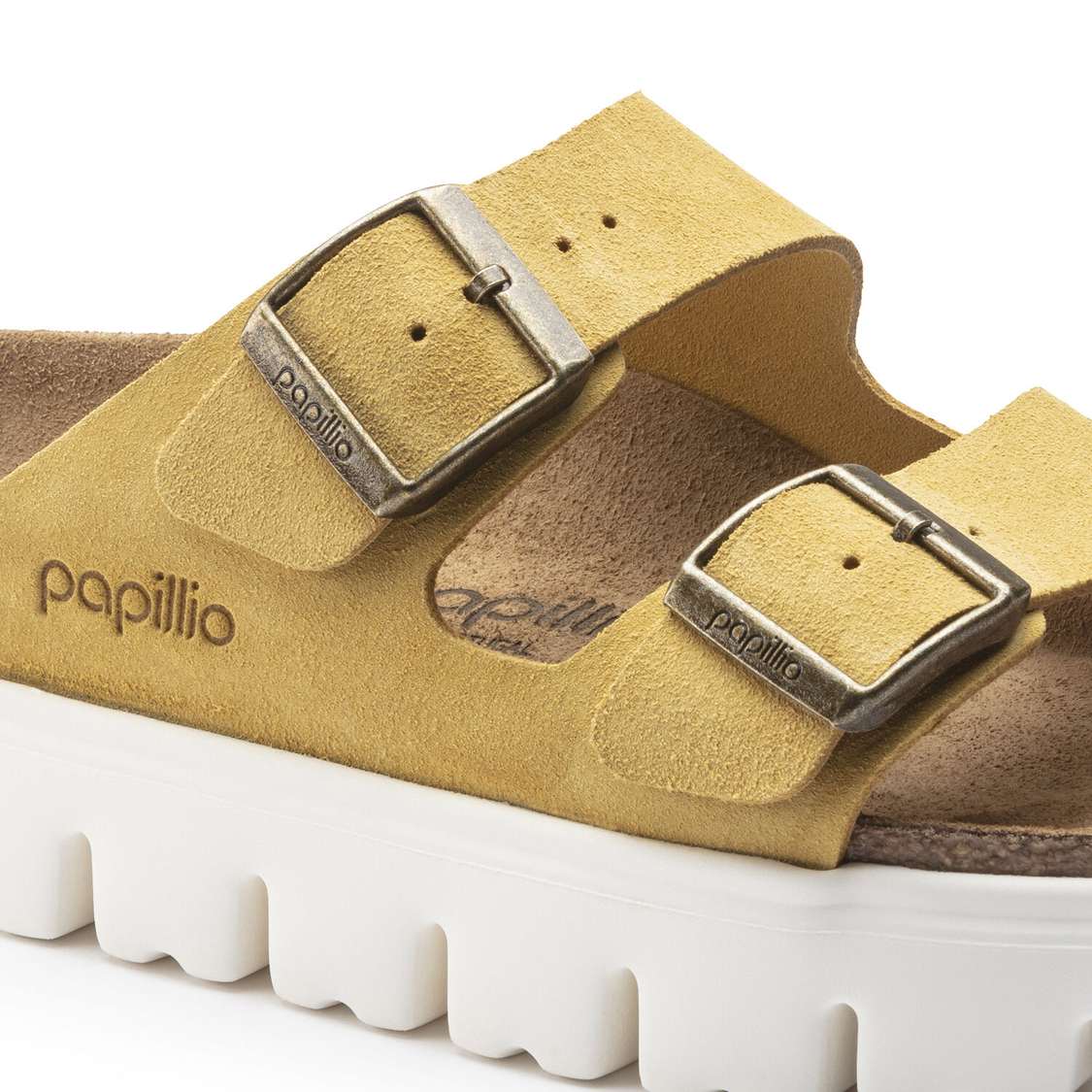 Birkenstock Arizona Platform Suede Leather Platforms Sandals Yellow | PUuw6Dp5135