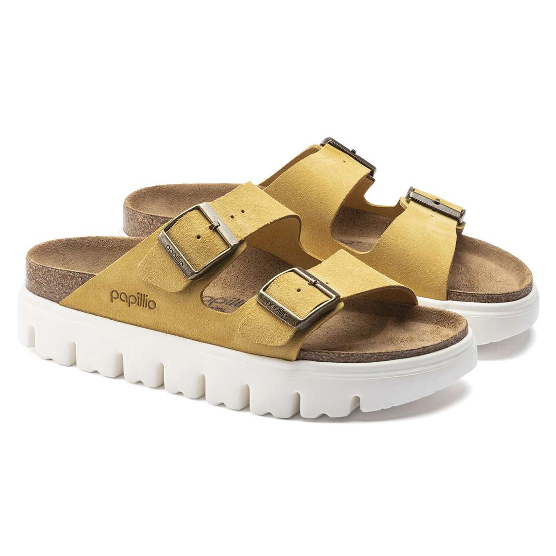 Birkenstock Arizona Platform Suede Leather Two Strap Sandals Yellow | iLo626b16sK