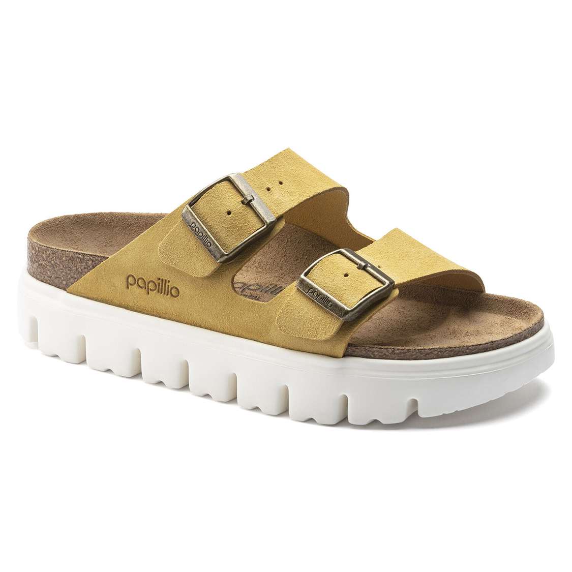 Birkenstock Arizona Platform Suede Leather Two Strap Sandals Yellow | iLo626b16sK