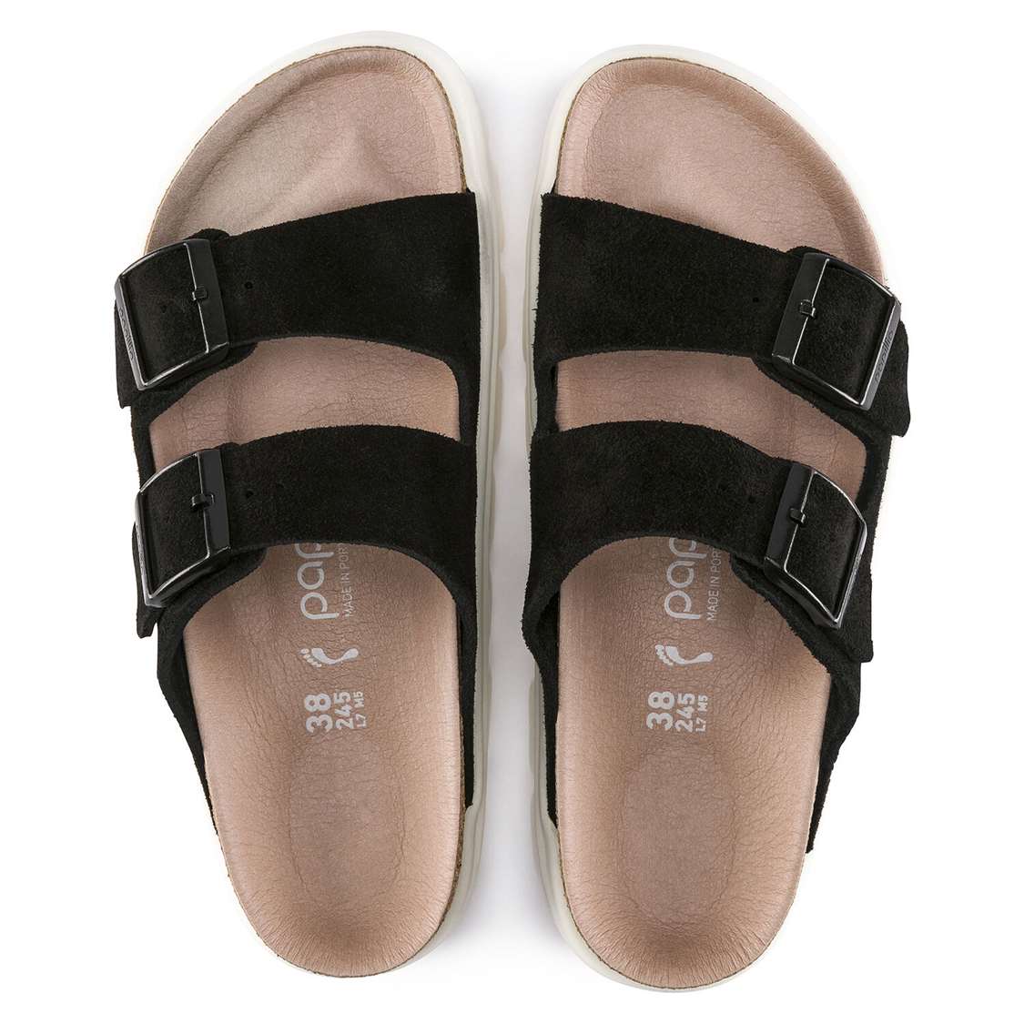 Birkenstock Arizona Platform Suede Leather Two Strap Sandals Black | m9NhOKokWW6