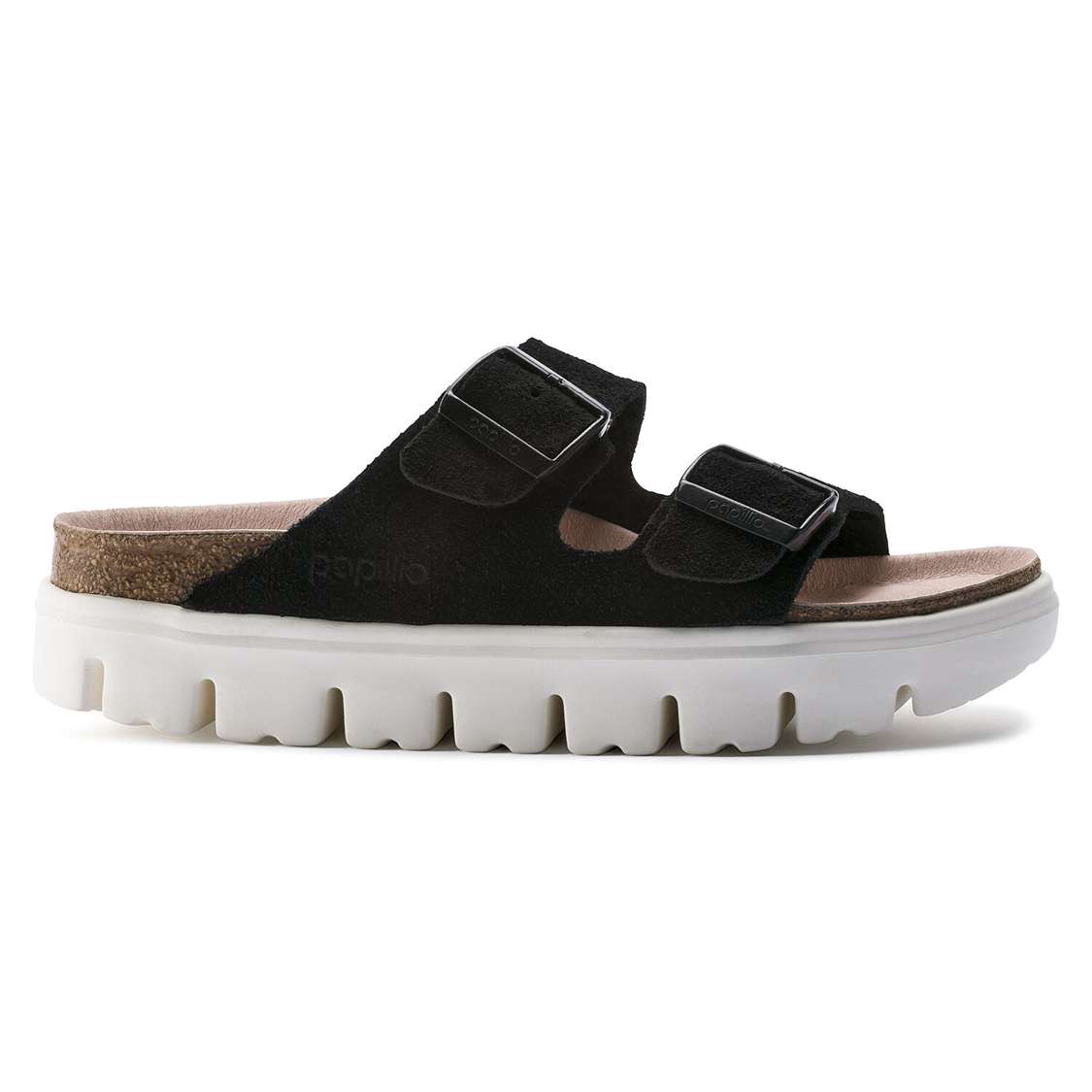 Birkenstock Arizona Platform Suede Leather Two Strap Sandals Black | m9NhOKokWW6