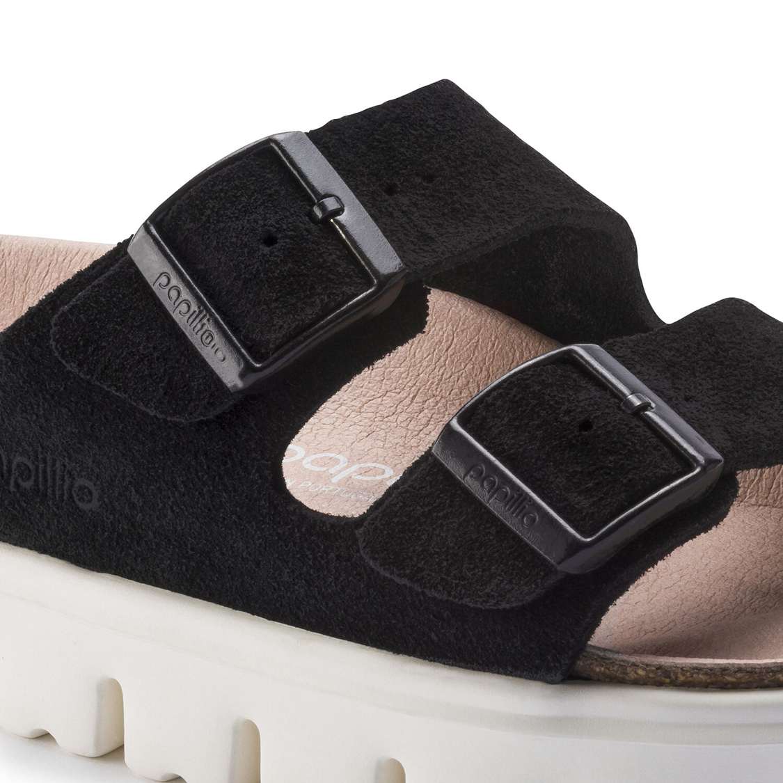 Birkenstock Arizona Platform Suede Leather Two Strap Sandals Black | m9NhOKokWW6