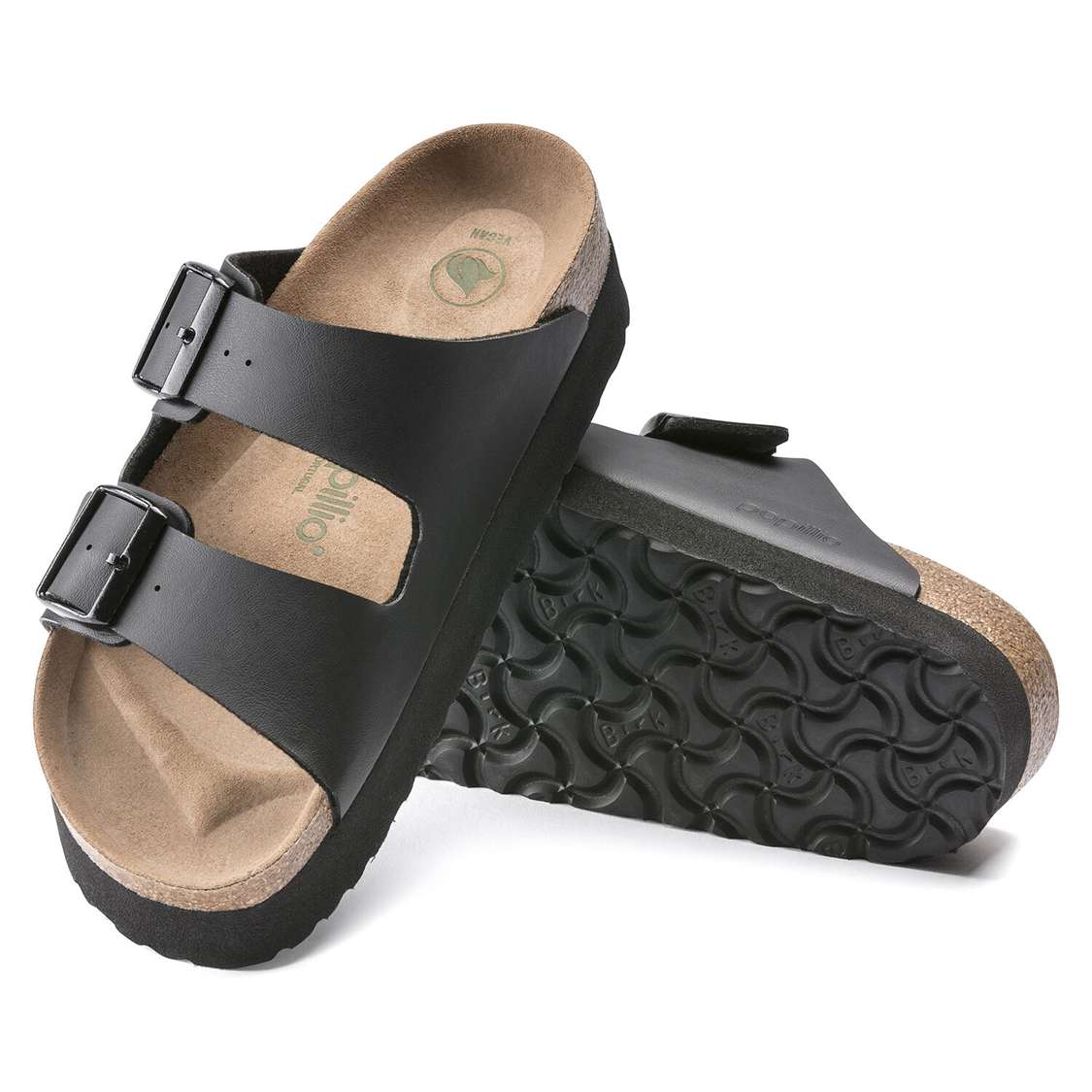 Birkenstock Arizona Platform Vegan Birko-Flor Two Strap Sandals Black | 4kyegWcCCaF