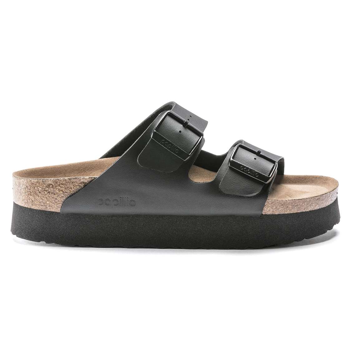 Birkenstock Arizona Platform Vegan Birko-Flor Two Strap Sandals Black | 4kyegWcCCaF