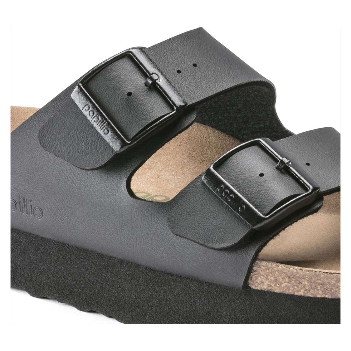 Birkenstock Arizona Platform Vegan Birko-Flor Two Strap Sandals Black | 4kyegWcCCaF