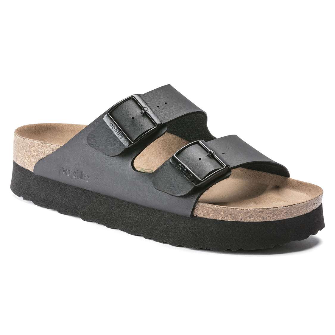 Birkenstock Arizona Platform Vegan Birko-Flor Two Strap Sandals Black | 4kyegWcCCaF