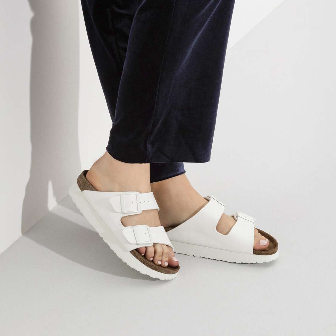 Birkenstock Arizona Platform Vegan Birko-Flor Two Strap Sandals White | 9Wuap5cassN