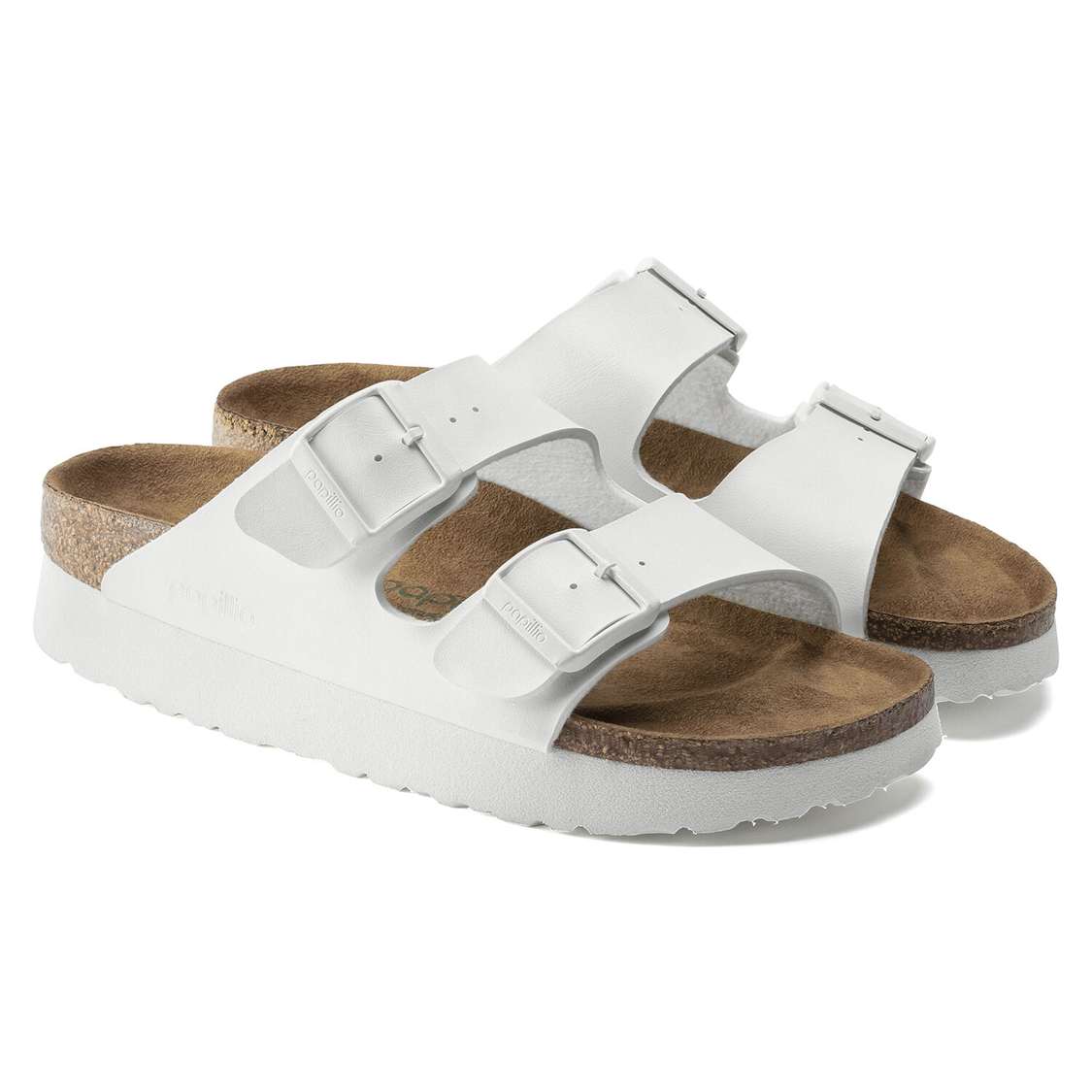 Birkenstock Arizona Platform Vegan Birko-Flor Two Strap Sandals White | 9Wuap5cassN