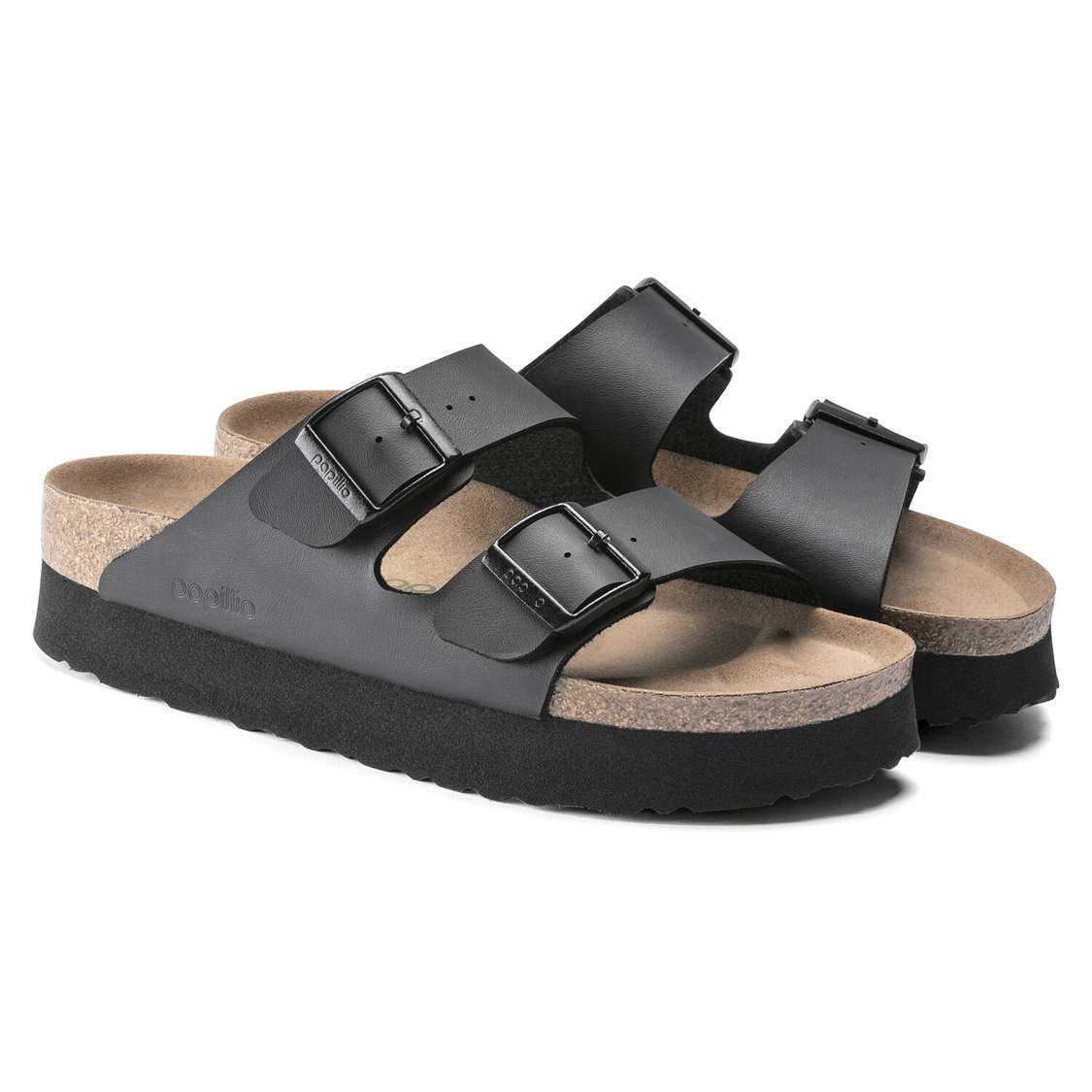 Birkenstock Arizona Platform Vegan Birko-Flor Platforms Sandals Black | GCcxK4qGImm