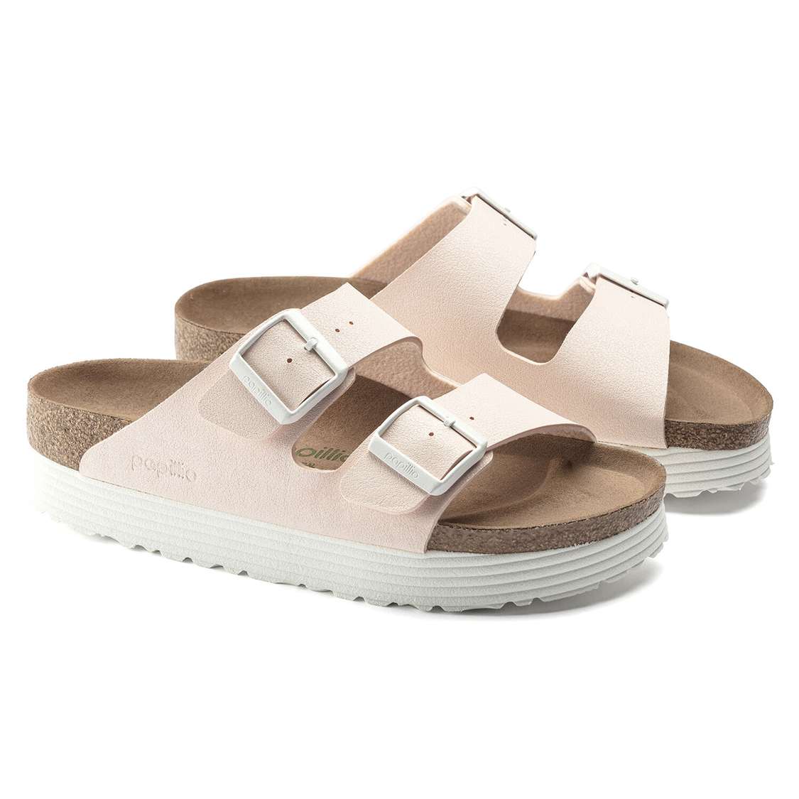 Birkenstock Arizona Platform Vegan Birko-Flor Two Strap Sandals Light Rose | GstapzZ2t6L