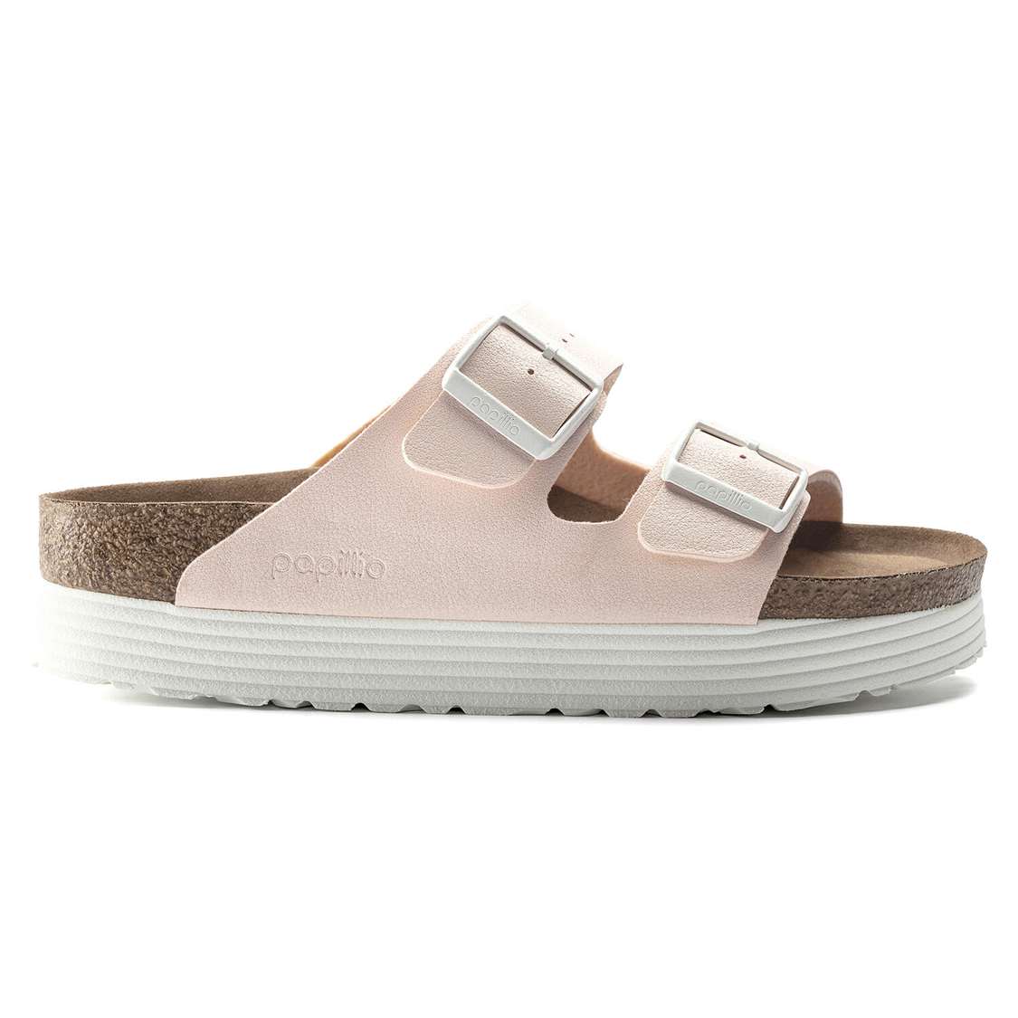 Birkenstock Arizona Platform Vegan Birko-Flor Two Strap Sandals Light Rose | GstapzZ2t6L