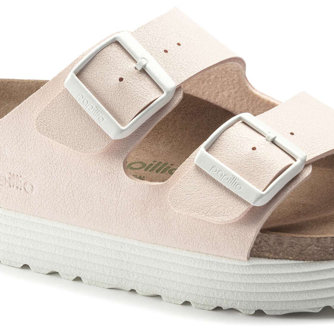 Birkenstock Arizona Platform Vegan Birko-Flor Two Strap Sandals Light Rose | GstapzZ2t6L