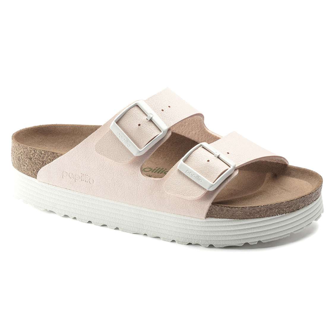 Birkenstock Arizona Platform Vegan Birko-Flor Two Strap Sandals Light Rose | GstapzZ2t6L