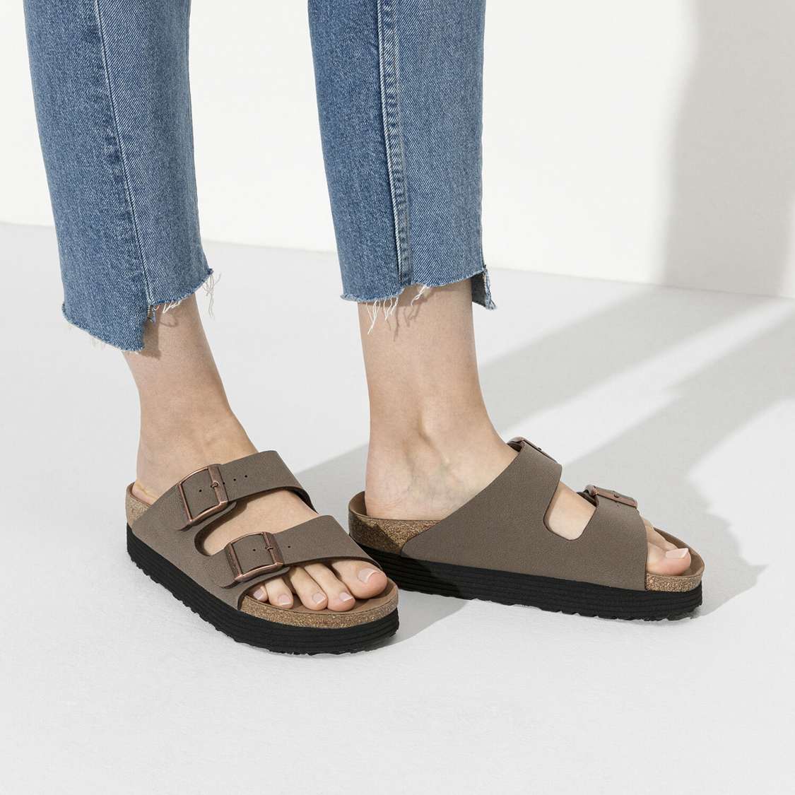 Birkenstock Arizona Platform Vegan Birko-Flor Two Strap Sandals Yellow | KJET97pTul3