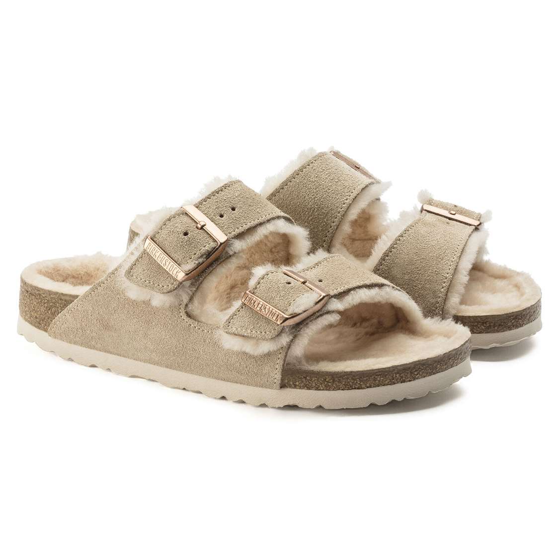 Birkenstock Arizona Shearling Suede Leather Two Strap Sandals Yellow | 5AwjI8ex1aw