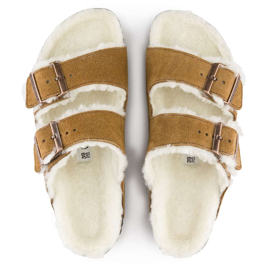 Birkenstock Arizona Shearling Suede Leather Two Strap Sandals Yellow | 63evrSRay7T