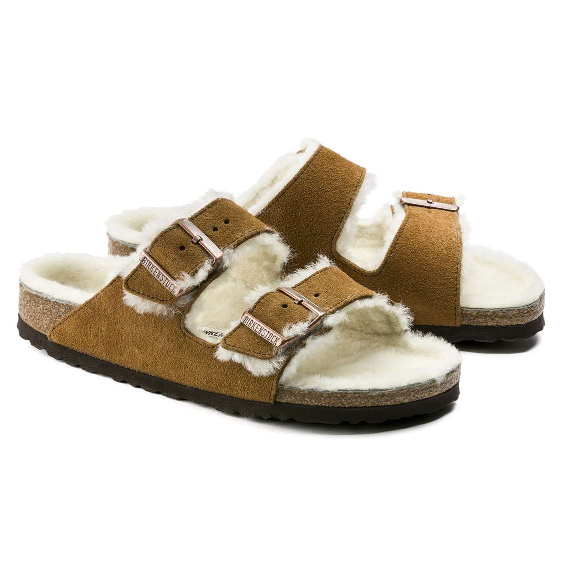 Birkenstock Arizona Shearling Suede Leather Two Strap Sandals Yellow | 63evrSRay7T