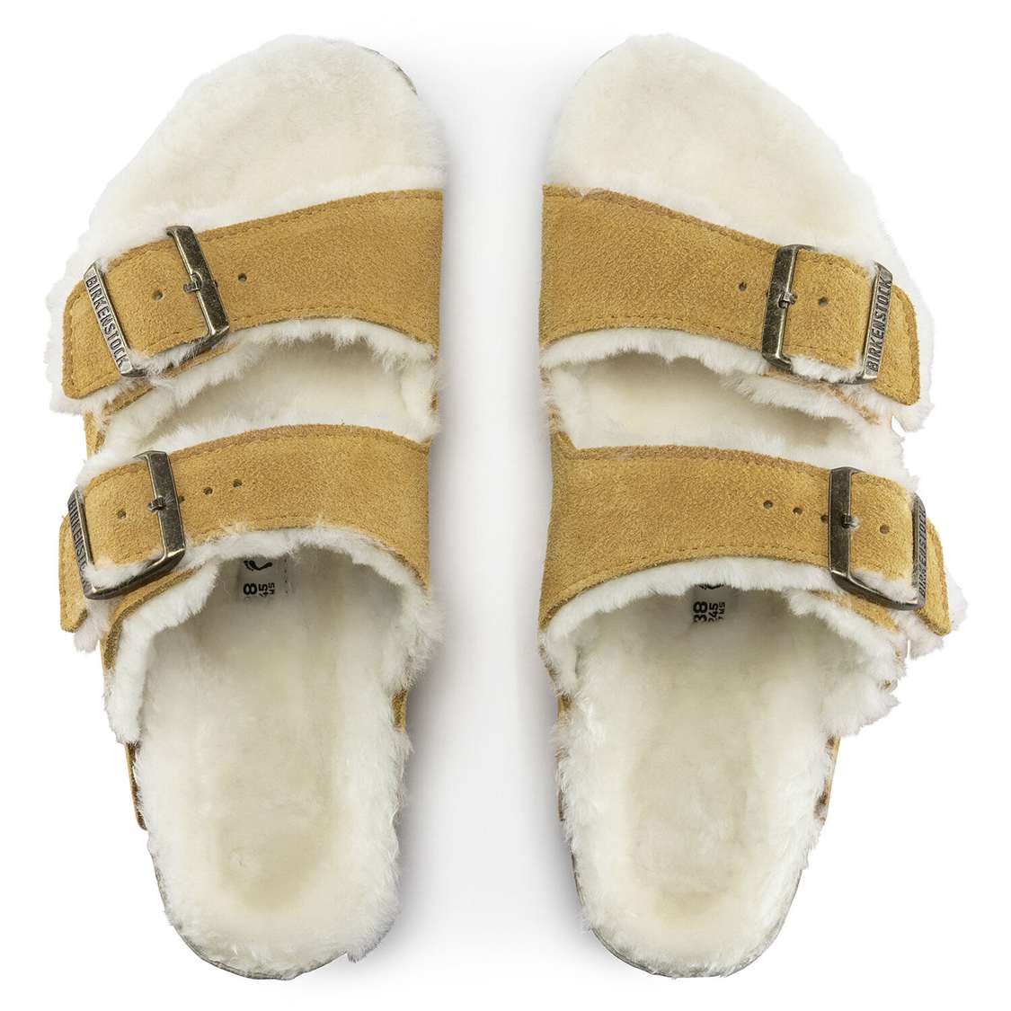 Birkenstock Arizona Shearling Suede Leather Two Strap Sandals Beige | ECSGqKDmAHU