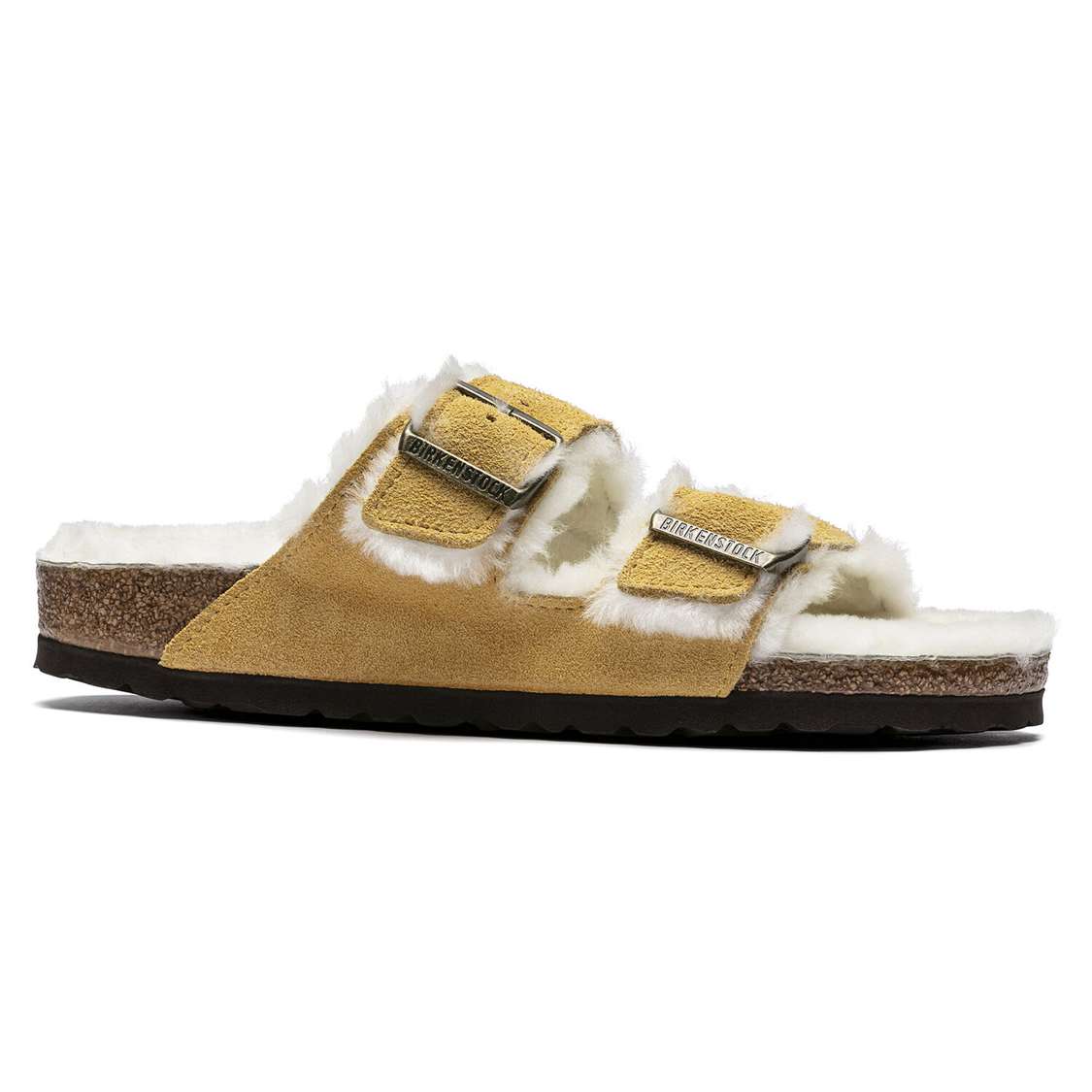 Birkenstock Arizona Shearling Suede Leather Two Strap Sandals Beige | ECSGqKDmAHU