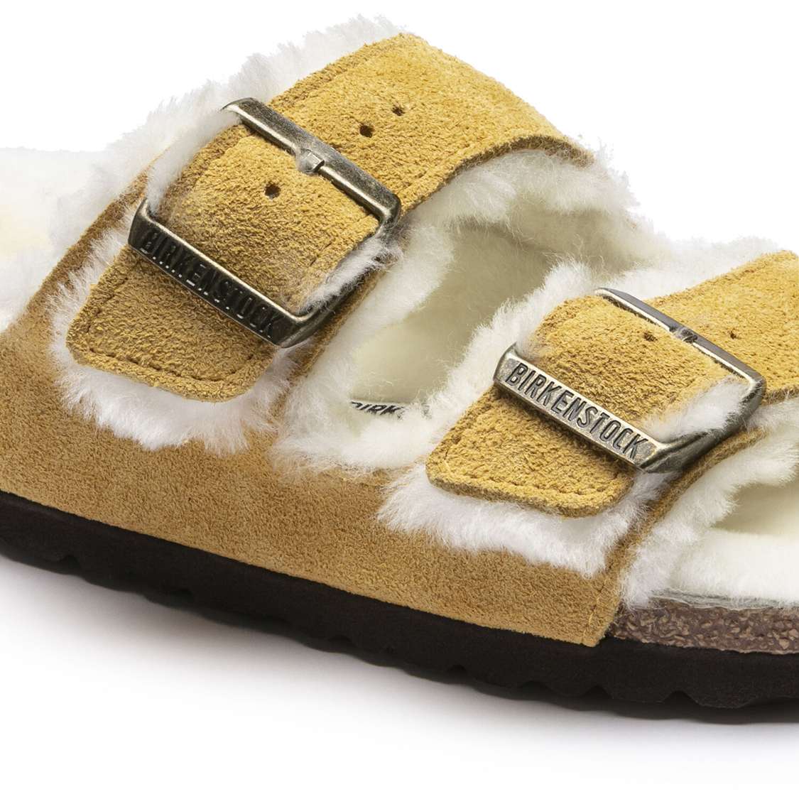 Birkenstock Arizona Shearling Suede Leather Two Strap Sandals Beige | ECSGqKDmAHU