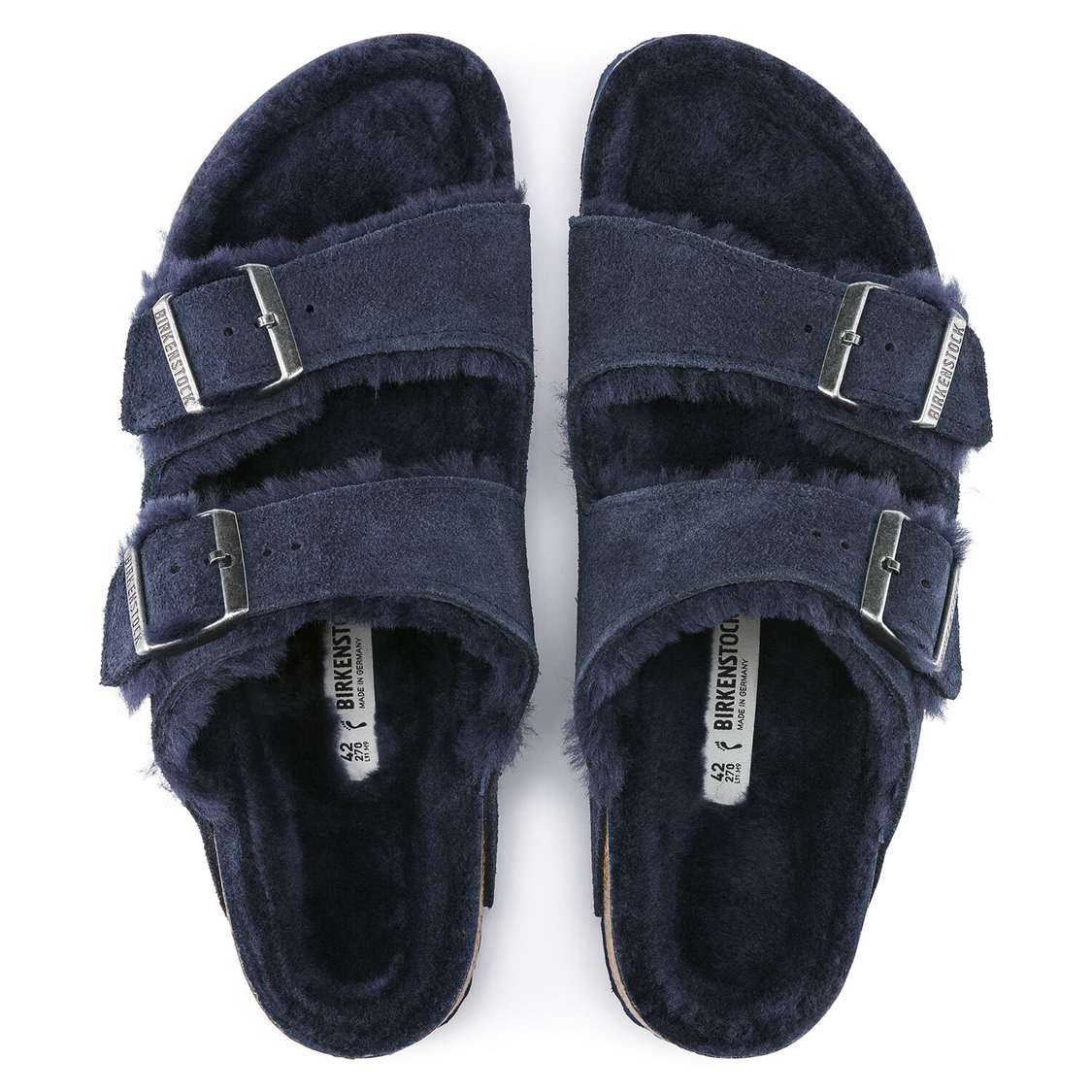 Birkenstock Arizona Shearling Suede Leather Two Strap Sandals Blue | UHXgV6ncxJx