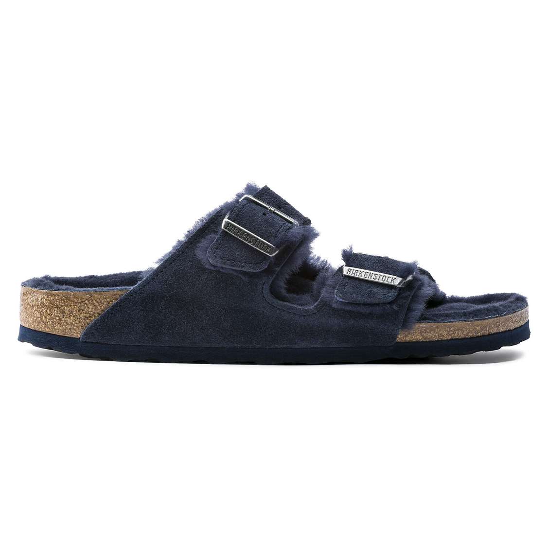 Birkenstock Arizona Shearling Suede Leather Two Strap Sandals Blue | UHXgV6ncxJx