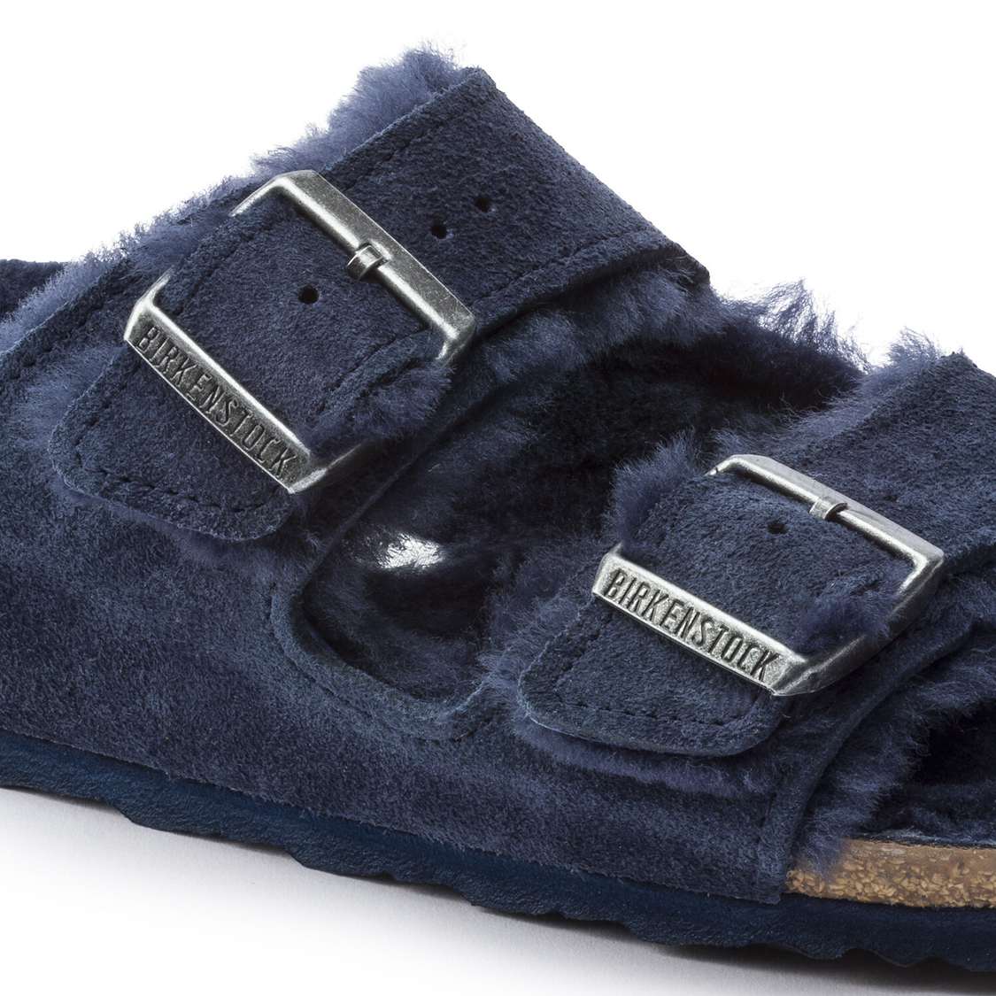 Birkenstock Arizona Shearling Suede Leather Two Strap Sandals Blue | UHXgV6ncxJx