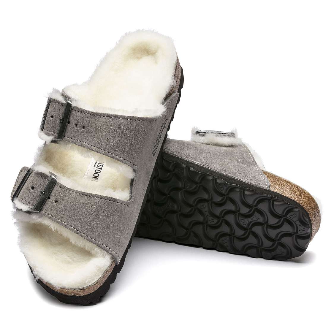 Birkenstock Arizona Shearling Suede Leather Two Strap Sandals Grey | VacayVhfuEV