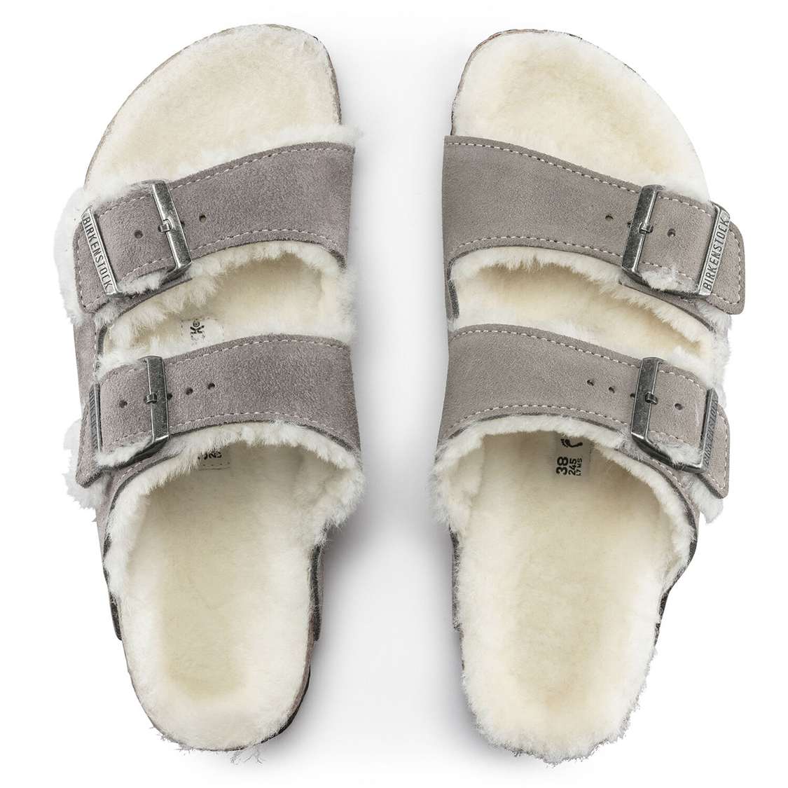 Birkenstock Arizona Shearling Suede Leather Two Strap Sandals Grey | VacayVhfuEV