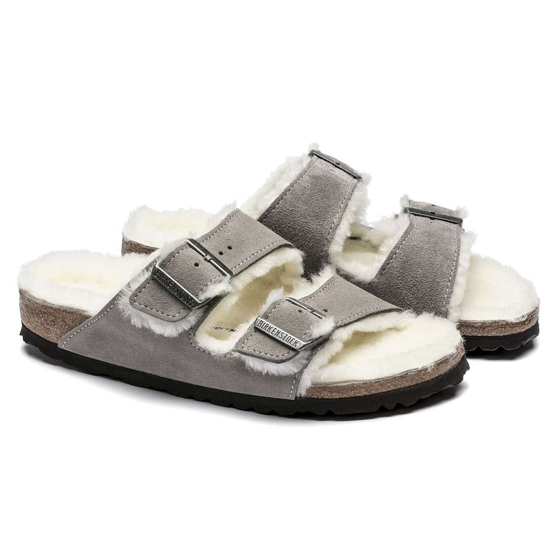 Birkenstock Arizona Shearling Suede Leather Two Strap Sandals Grey | VacayVhfuEV